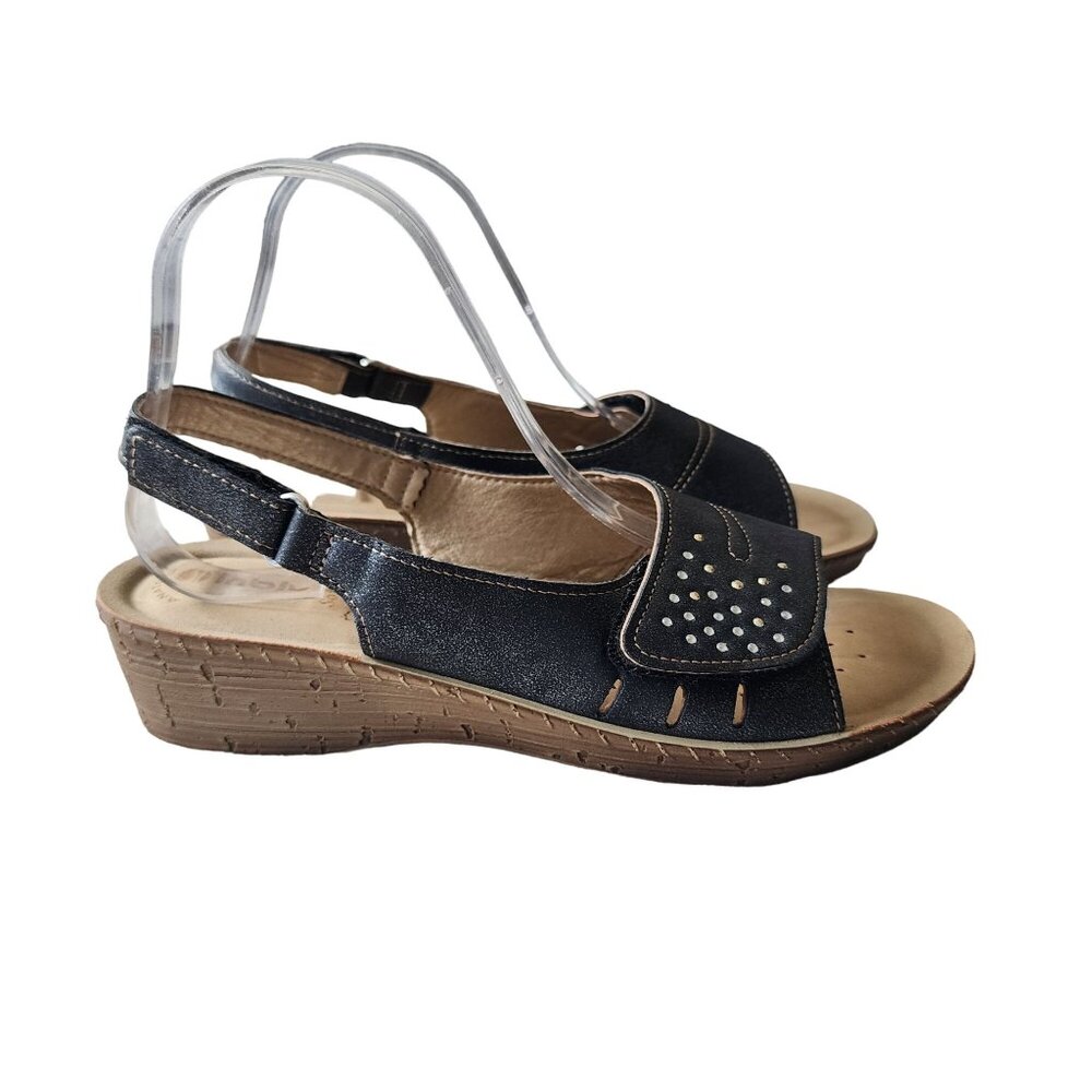 Inblue Padded Wedge Comfort Sandals Open Toe Soft Adjustable Black Women's EU 40